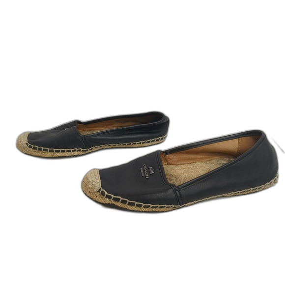 Coach Rhodelle Espadrilles Shoes Size 7 Black Leather Vacation Nautical Flats - Picture 5 of 11